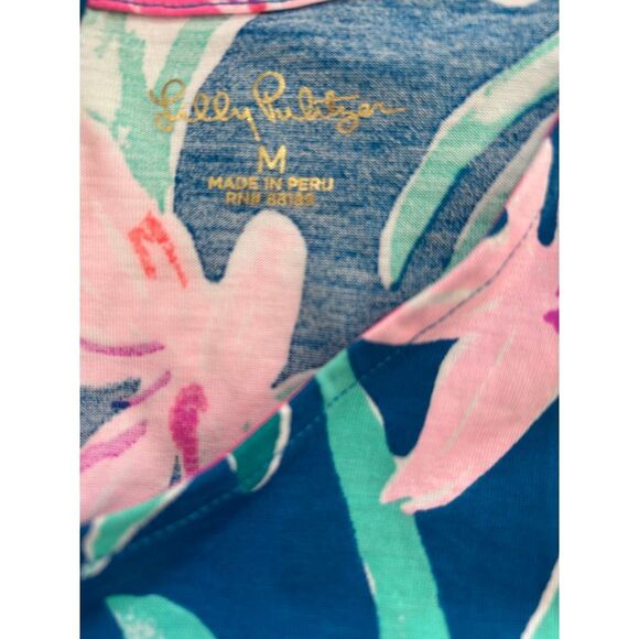 Lilly Pulitzer Floral Knit Dress Tie-Neck Short Sleeve Casual Comfy M - Picture 6 of 7